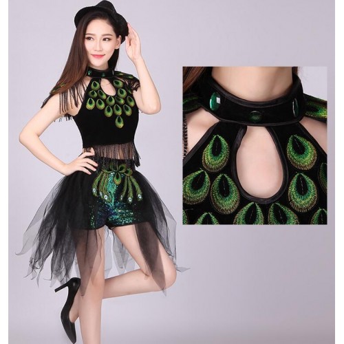 Women's jazz dance costumes peacock modern dance red green singers gogo dancers hiphip video night club group dancing outfits